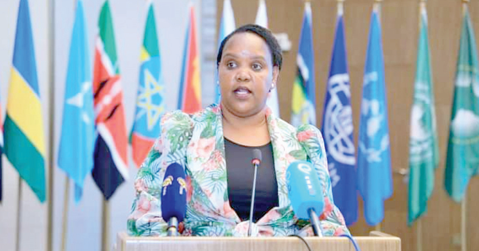 Labour CS Florence Bore addresses delegates drawn from East and Horn of Africa on Labour Migration Policies during the fifth Regional Ministerial Forum on Migration in Addis Ababa, Ethiopia, on Friday. PHOTO/Print