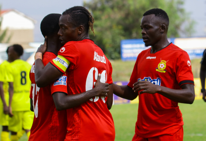 Kenya Police celebrate a goal against Mombasa Stars.