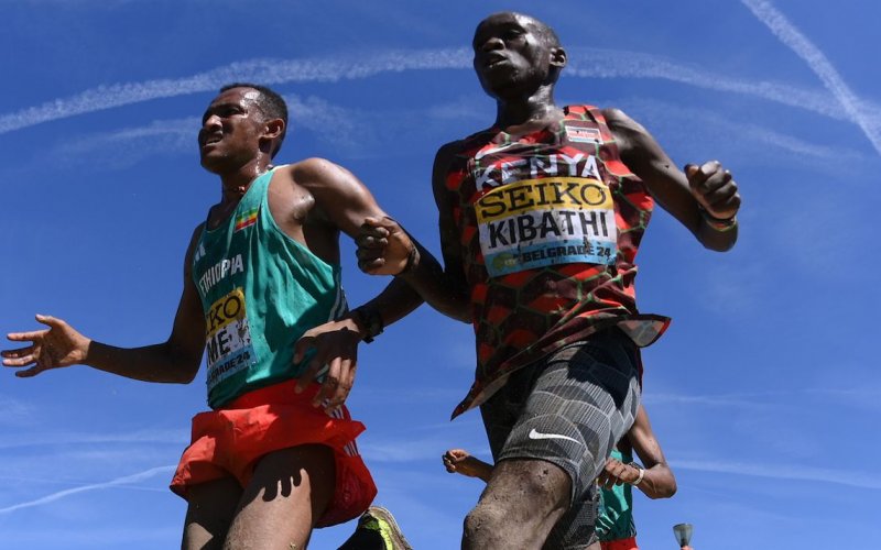 Samuel Kibathi crosses the finish line at  World Athletics Cross Country Championships in Belgrade. PHOTO/World Athletics