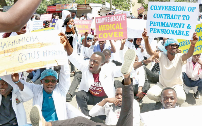 Doctors demonstrate on Nakuru streets on March 25 protesting against the government failure to listen to their demands. PHOTO/Print