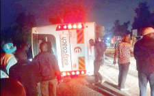 The scene of an accident where Easy Coach bus which was ferrying students from Chavakali Boys High School to Nairobi was involved in an accident near the Coptic Church roundabout on the Kakamega-Kisumu highway in Kisumu county.