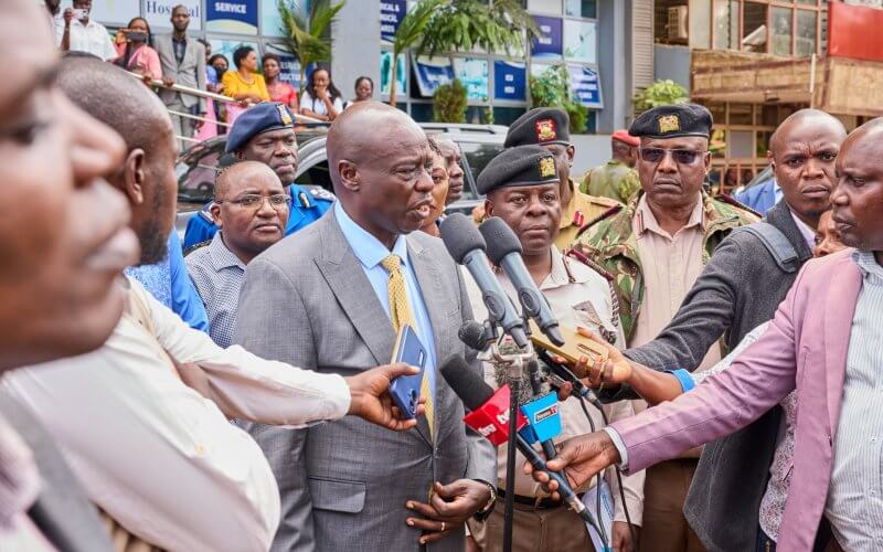 Deputy President Rigathi Gachagua addresses the media after visiting Chief Inspector John Misoi. PHOTO/Rigathi Gachagua/x