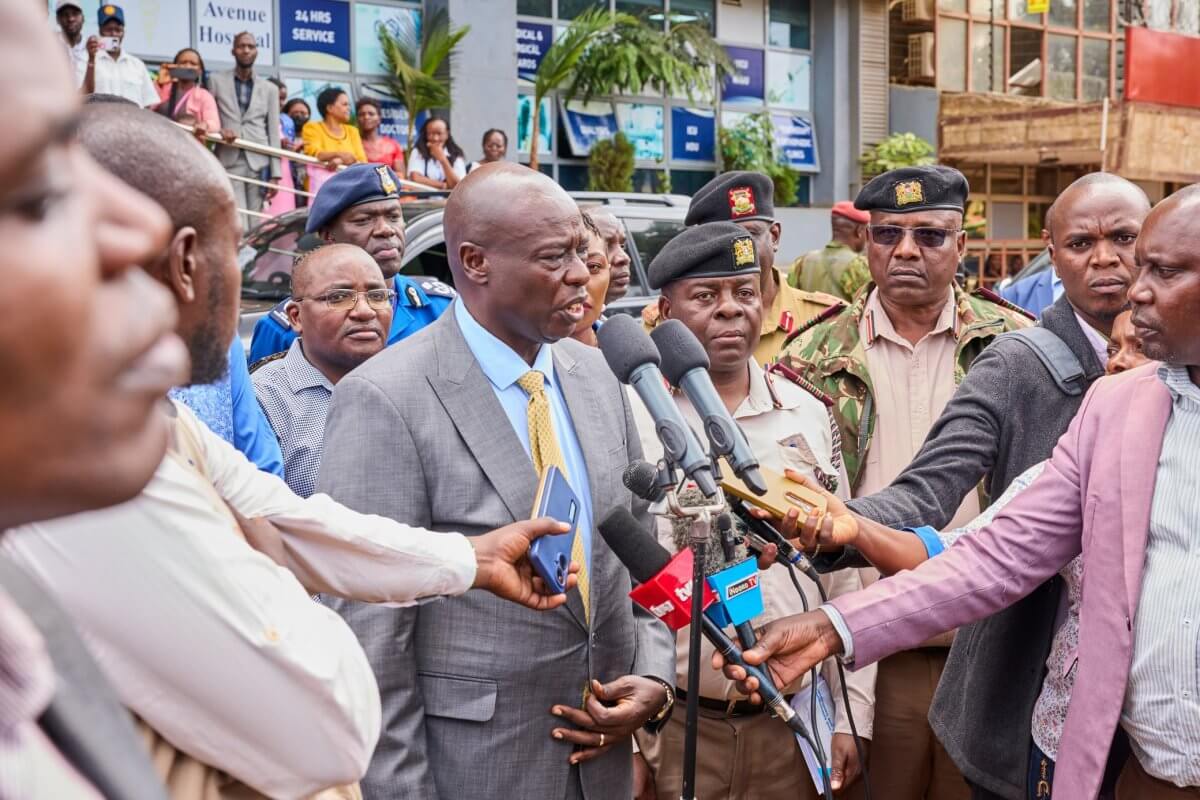 Deputy President Rigathi Gachagua addresses the media after visiting Chief Inspector John Misoi. PHOTO/Rigathi Gachagua/x