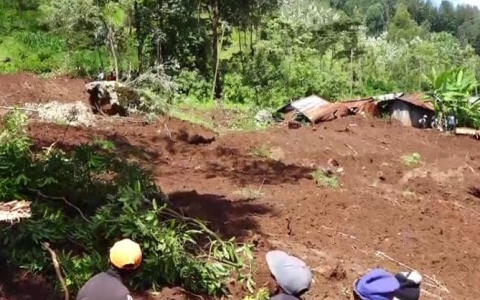 Landslide scene in Kiganjo village Mathioya Murang'a county where three homesteads were swept down. Six people died and four other rescued. PHOTO/Wangari Njuguna