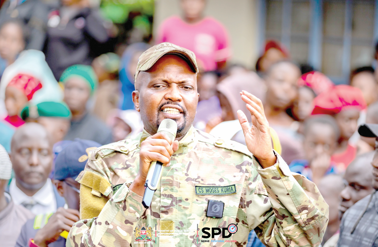 Public service CS Moses Kuria speaking in Nairobi on Friday. PHOTO/Philip Kamakya