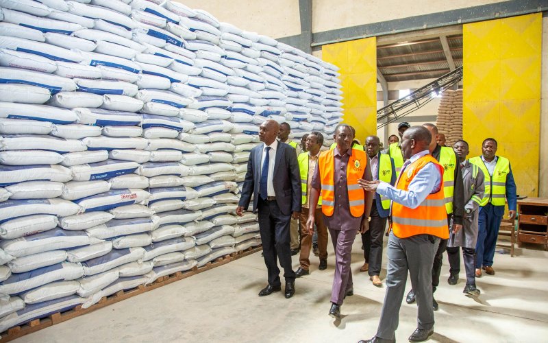 President William Ruto when he made an impromptu visit at the Eldoret National Cereals and Produce Board Depot in Uasin Gishu County.