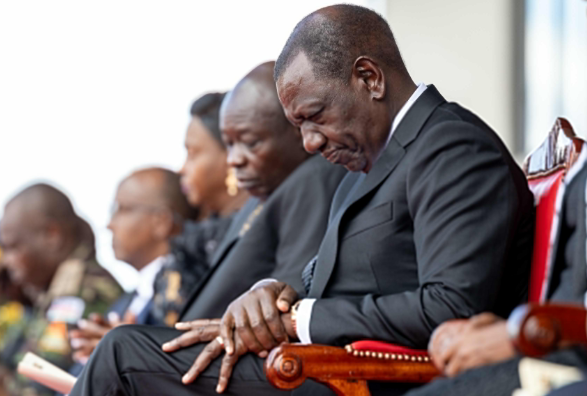 President William Ruto and Deputy President Rigathi Gachagua on Sunday, April 21, 2024 during the funeral ceremony of CDF General Francis Ogolla in Siaya County. PHOTO/Ruto(@WilliamsRuto)/X