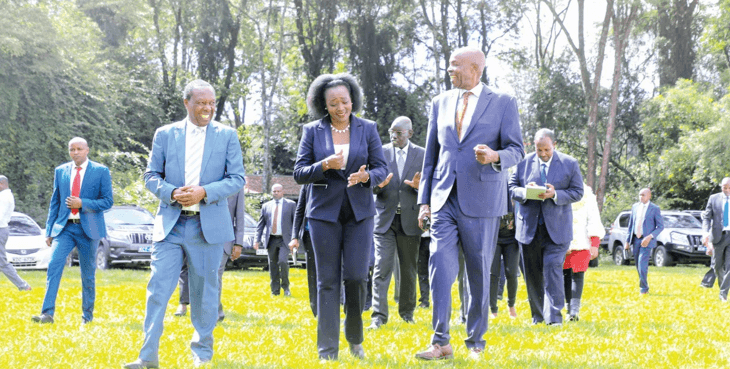 Cabinet Secretaries Ezekiel Machogu (Education) and Soipan Tuya (Environment). PHOTO/Print