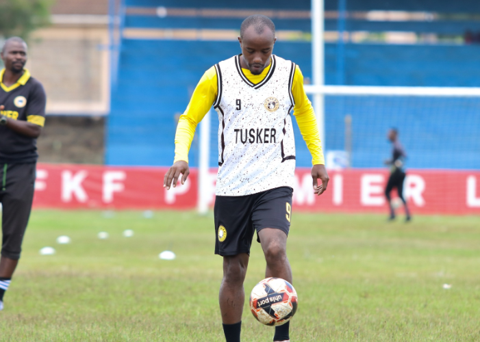 Tusker forward Erick Kapaito in a training session before Talanta game. PHOTO/Tusker/Facebook