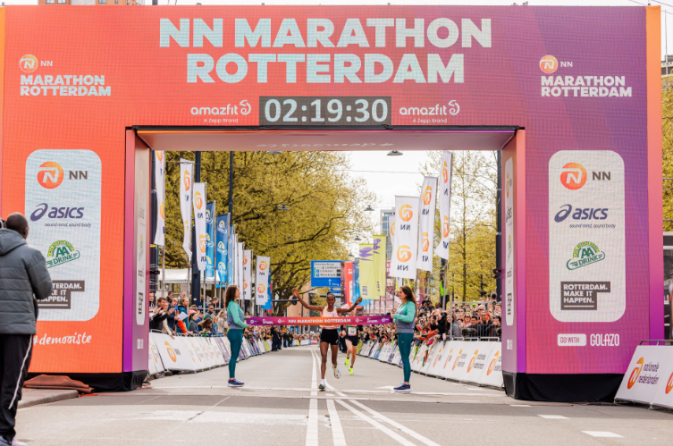 Ashete Bekere crosses the finish line at Rotterdam Marathon. PHOTO/(@MarathonRdam)/X