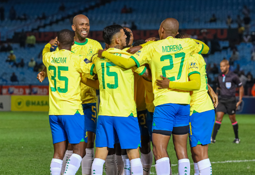 Mamelodi Sundowns celebrate a PSL goal. PHOTO/Mamelodi Sundowns