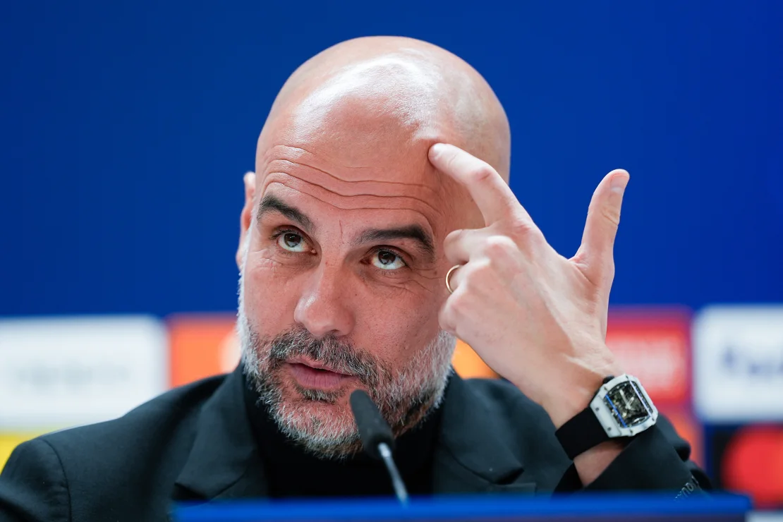 Pep Guardiola’s Ksh163M watch is seen during a press conference.