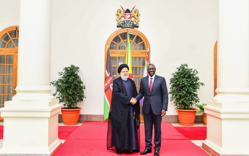 The late Iranian President Ebrahim Raisi with President William Ruto at State House, Nairobi. PHOTO/PSC.