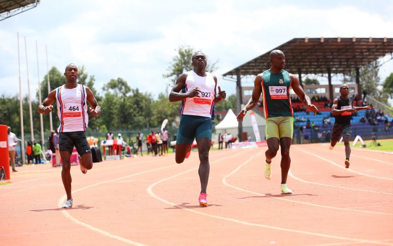 KDF sprinter Mike Mokamba wins the men's 200 at the AK National Championships. PHOTO/@athletics_kenya/X