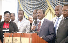 Wiper Democratic Movement leader Stephen Kalonzo Musyoka flanked by Azimio La Umoja coalition legislators address a press conference after holding their Parliamentary Group meeting to discuss National Dialogue Committee report bills and 2024 Finance Bill. PHOTO/Samuel Kariuki