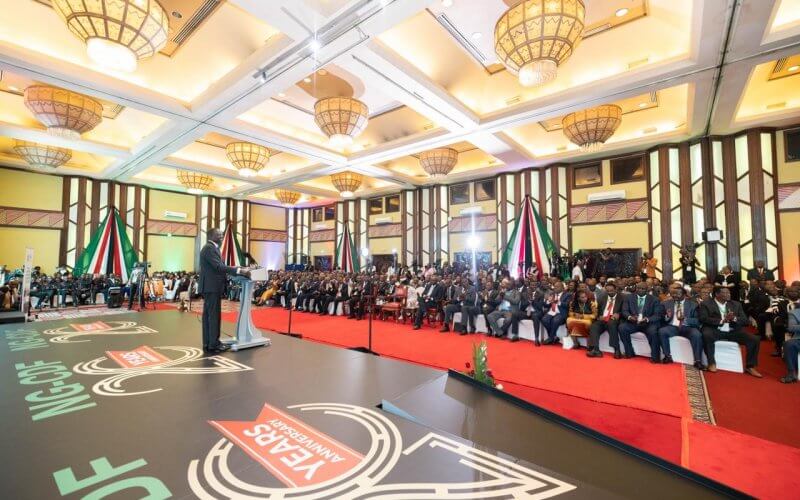 President William Ruto makes remarks during the National Government Constituency Development Fund's 20th anniversary. PHOTO/(@WilliamsRuto)/X