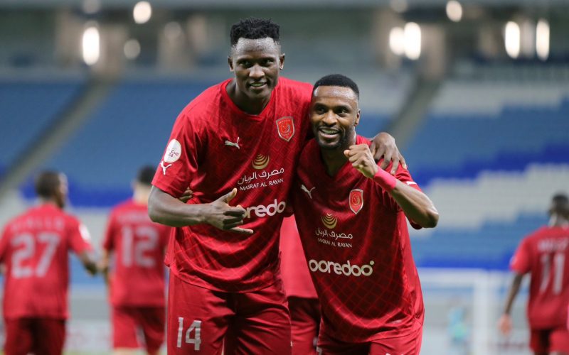 Michael Olunga celebrates after scoring for Al Duhail SC. PHOTO/Al Duhail