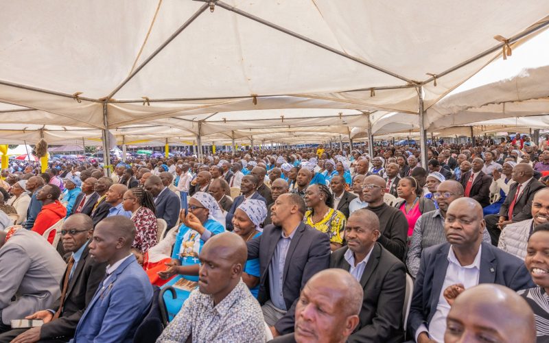 Congregants during the coronation of Reverend John Kiplimo Lelei in Eldoret, Uasin Gishu County. PHOTO/@rigathi/X