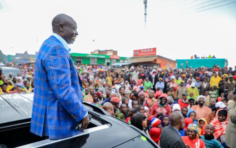 Deputy President Rigathi Gachagua speaks at Endarasha shopping centre in Kieni, Nyeri county, on May 19, 2024. PHOTO/DPCS