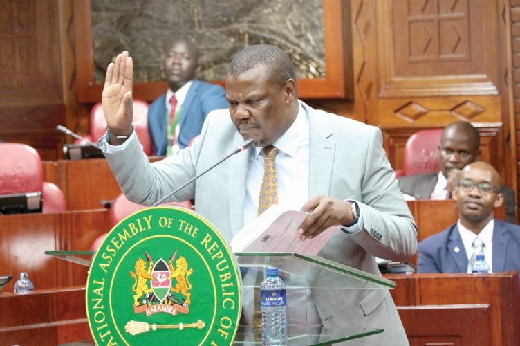 Bumula MP Wamboka Wanami who filed the impeachment motion targeting Agriculture CS Mithika Linturi speaks in parliament during the hearings. PHOTO/Kenna claude