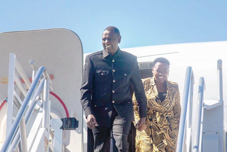 President William Ruto and first lady Rachel Ruto when they arrived in the United States of America to begin a three-day state visit. PHOTO/PCS