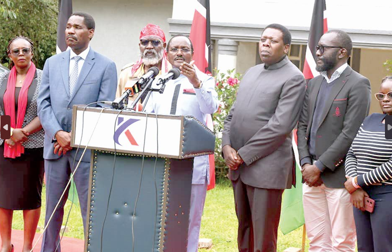 Azimio la Umoja-One Kenya coalition leaders led by Kalonzo Musyoka (centre) during a press conference in Nairobi, yesterday. PHOTO/Philip Kamakya