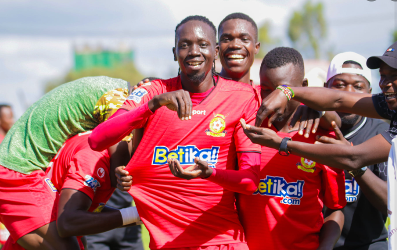 Kenya Police striker Tito Okello celebrates a goal against City Stars. PHOTO/Kenya Police/Facebook