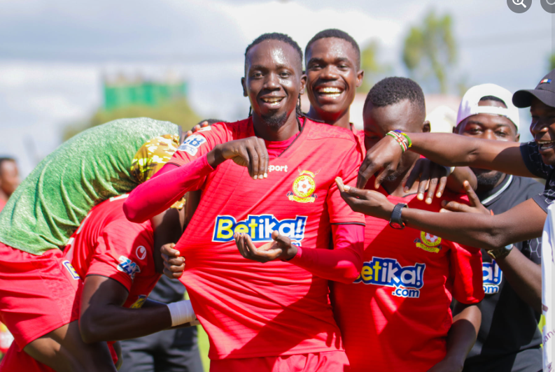 Kenya Police striker Tito Okello celebrates a goal against City Stars. PHOTO/Kenya Police/Facebook