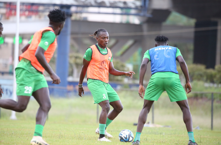 Aboud Omar in a training session with Harambee Stars. PHOTO/@Harambee__Stars/X