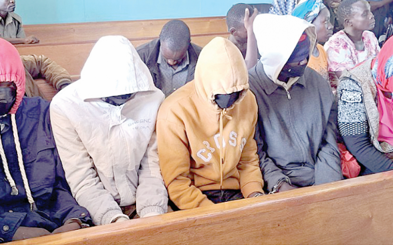 Some of the Kenya Forest Service officers appearing before the Eldama Ravine Law Court. They were in court over the murder of 19-year-old Stephen Mwangi in Maji Mazuri Forest. PHOTO/Raphael Munge
