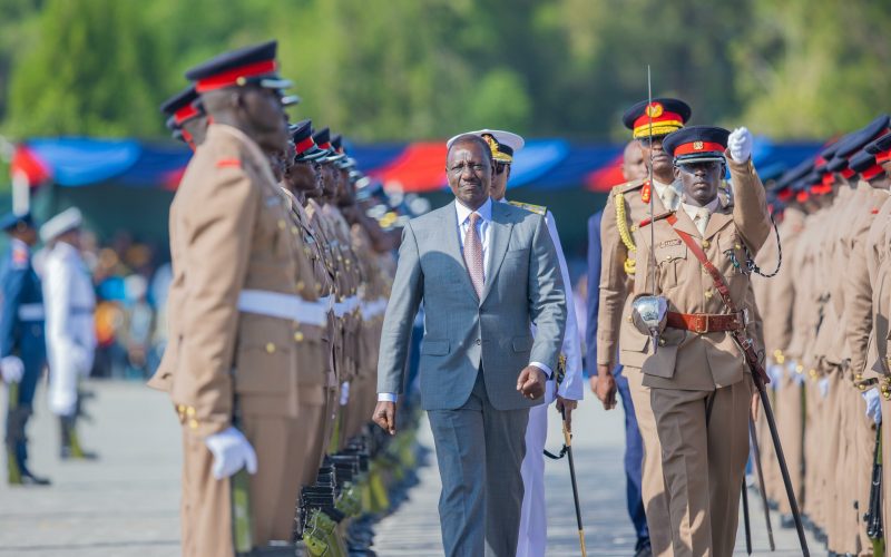 President William Ruto during the Cadets Commissioning Parade at the Kenya Military Academy in Lanet. PHOTO/State House