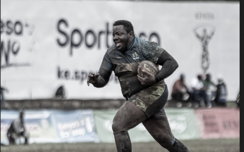 Lions prop Oscar Simiyu charges in a past Rugby Super Series match PHOTO/Rugby super series/@superseriesKE/X