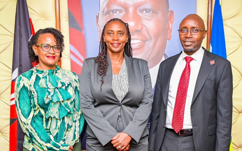 Mary Muthoni Muriuki, Principal Secretary of the state department of Public Health poses (center) poses during world the Menstrual Hygiene Day. PHOTO/ Mary Muthoni Muriuki/X