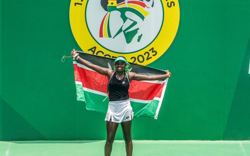 Angela Okutoyi holds the Kenyan flag at the All Africa Games. PHOTO/ Angela Okutoyi (okutush)/Facebook