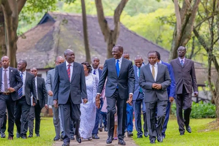 President William Ruto and Deputy President Rigathi Gachagua arrive at the National Prayer breakfast. PHOTO/PCS