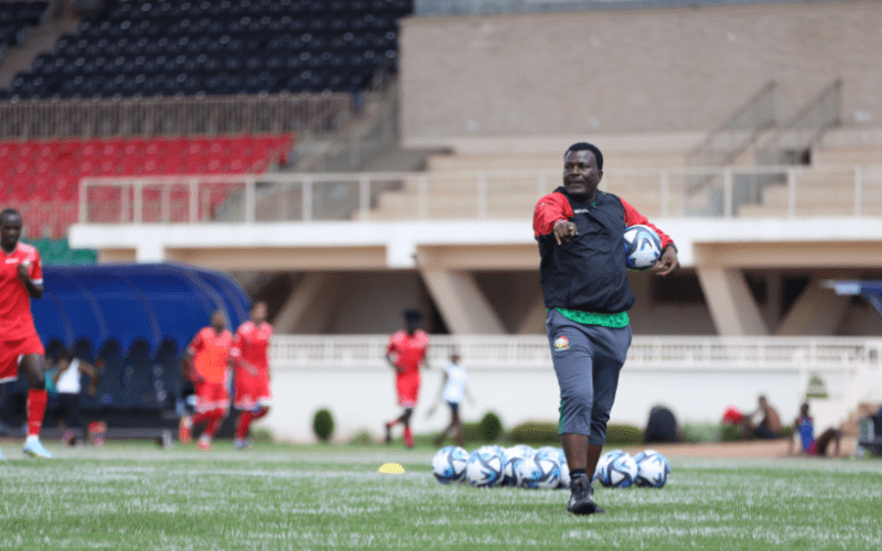 Harambee Stars u23 coach Ken Odhiambo issues instruction. PHOTO/@Harambee__Stars/X