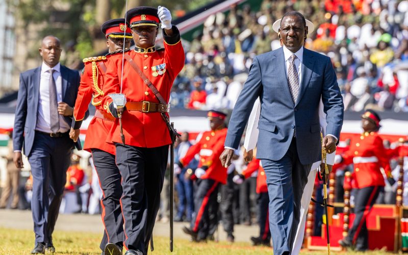 President William Ruto inspects a guard of honour during Madaraka Day Celebrations, Masinde Muliro Stadium Kanduyi, Bungoma County. PHOTO/@WilliamsRuto/X