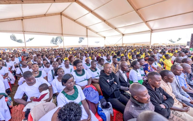 Bungoma County residents at an interdenominational church service at Amutala Stadium, Kimilili Constituency. PHOTO/@DidmusWaBarasa/X