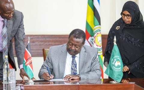 Prime Cabinet Secretary Musalia Mudavadi signs the IGAD Protocol on Transhumance. PHOTO/@OfficePCS_KE/X