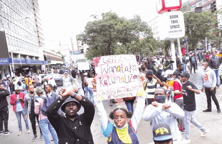 Young protesters in Nairobi streets, demanding rejection of 2024/25 Finance Bill. PHOTO/Kenna Claude