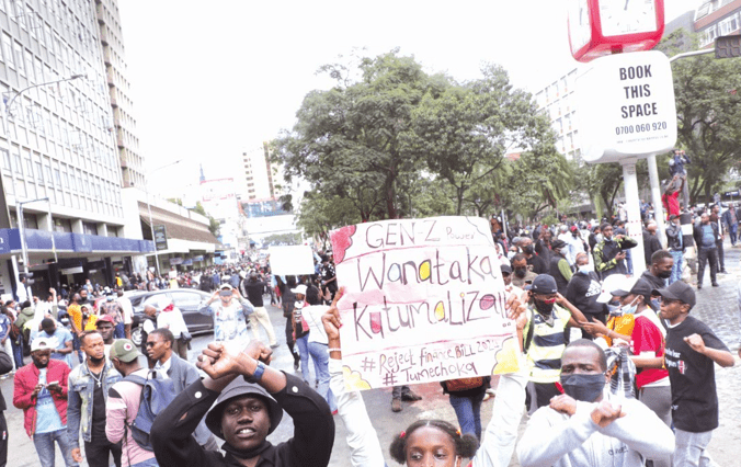 Young people protest on the streets of Nairobi, demanding changes to the 2024/25 Finance Bill. PHOTO/Kenna Claude