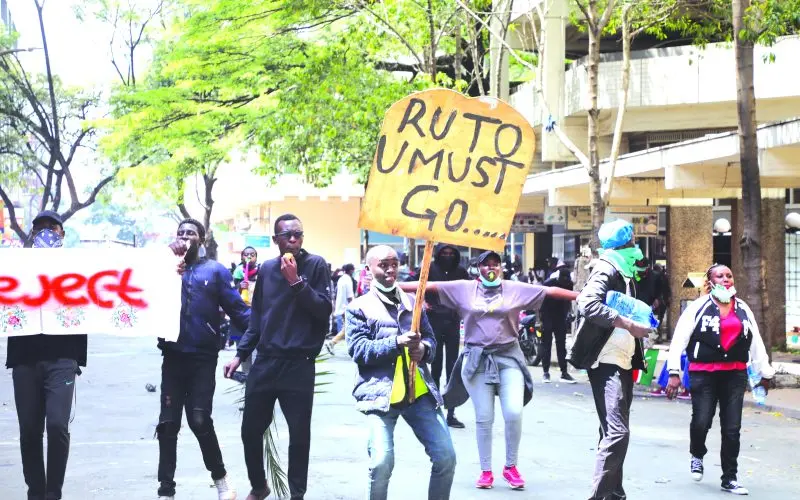 Youths in Nairobi demand the resignation of President William Ruto on Tuesday during the anti-budget protests. PHOTO/Benard Malonza