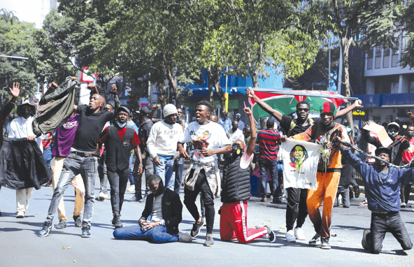 Some of the protesters against the controversial Finance Bill 2024 in Nairobi yesterday. The Bill has now passed through Parliament and awaits Presidential Assent to become law.