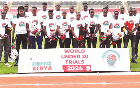 Kenya’s U-20 team pose for a photo at Nyayo Stadium ahead of Championships slated for next month in Peru. PHOTO/Athletics Kenya