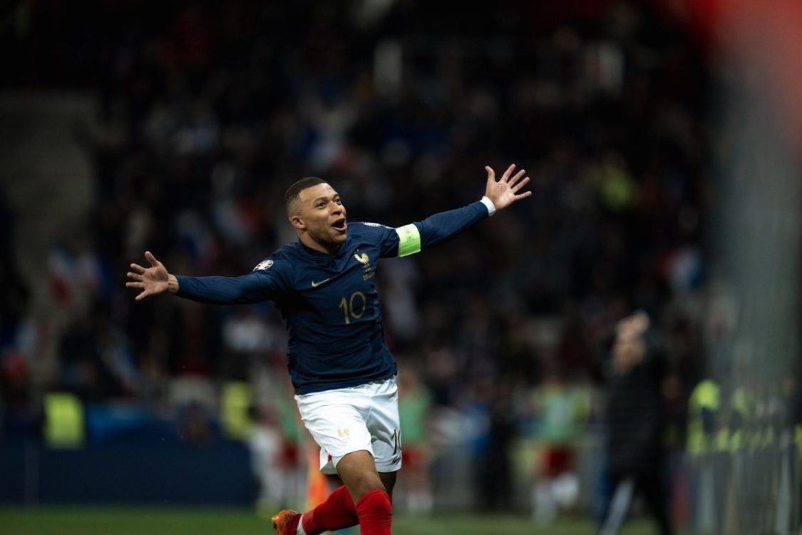 France's star footballer Kylian Mbappé celebrating after scoring. PHOTO/@KMbappe/X.