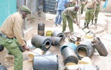 Police destroy illegal brew during an alcohol crackdown. PHOTO/@K24Tv/X
