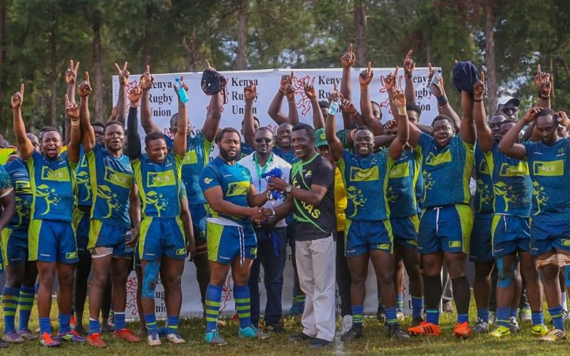 KCB celebrate runners up trophy. PHOTO/@kcbrugby/X