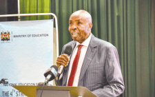 Education Cabinet Secretary Ezekiel Machogu speaking during a past forum. PHOTO/PRINT.