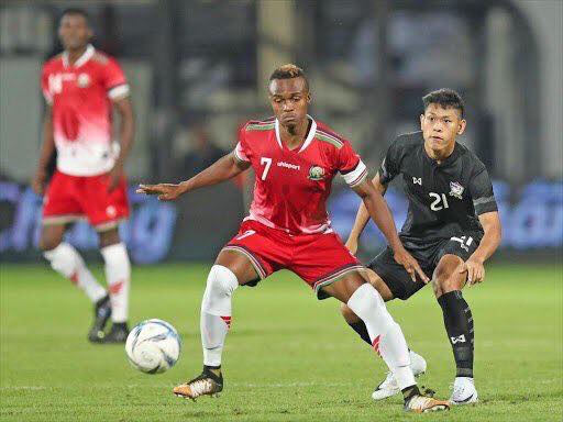 Clifton Miheso in action for Harambee Stars. PHOTO/@PassionSportsEA/X