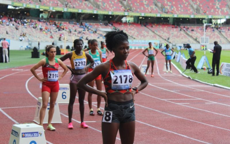 Sarah Moraa lines up for the 800m semifinal race at the African Championships in Cameroon. PHOTO/@athletics_kenya/X